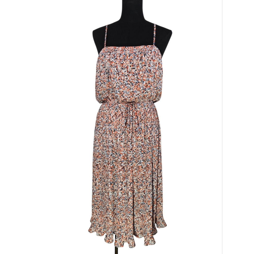 Anthropologie Pinch Pleated Midi Dress Medium Multicolor Elastic Waist - Picture 8 of 13